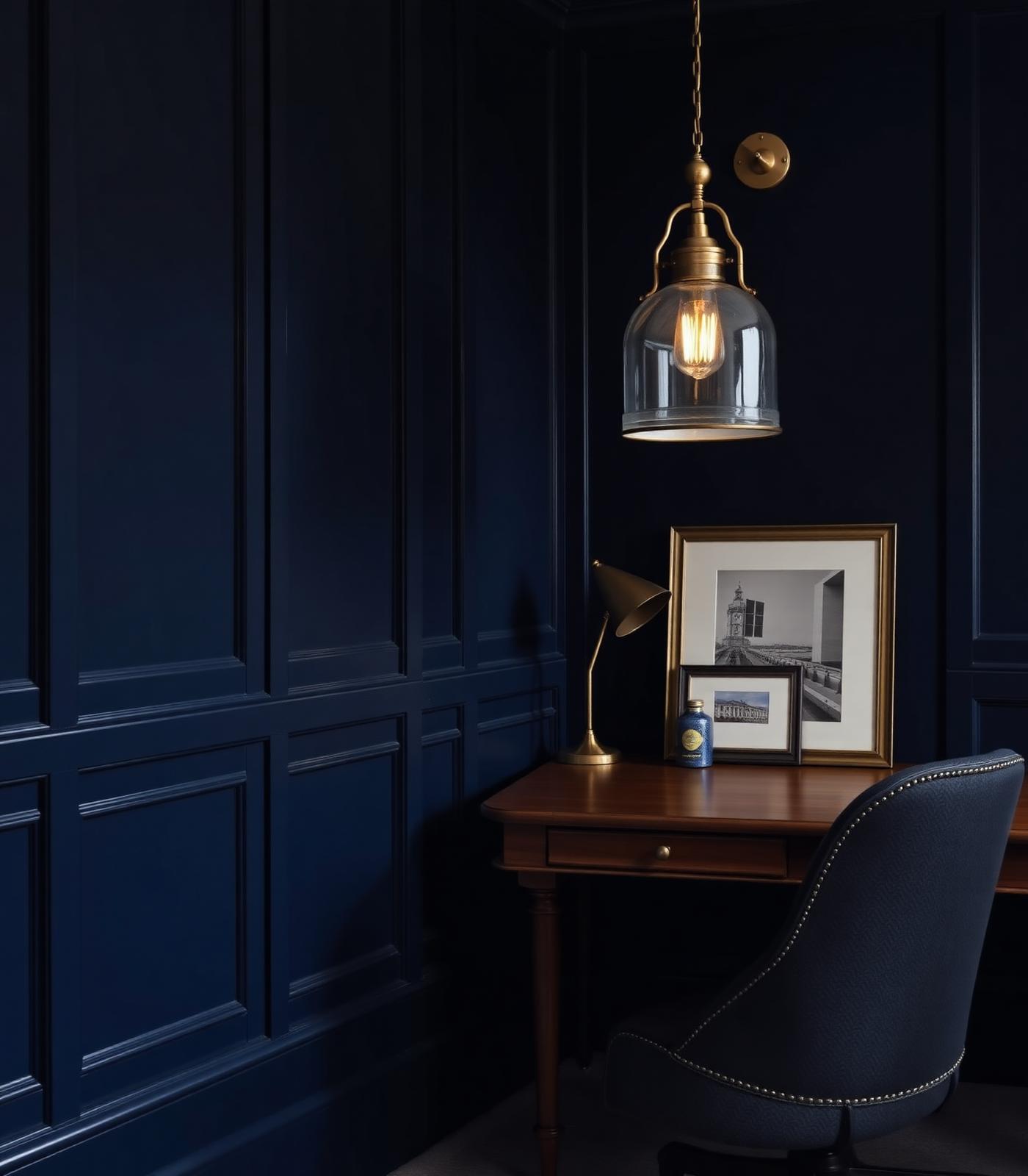 Navy panelled home office